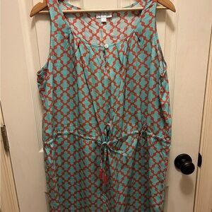 Escapada Sleeveless Teal and Orange Patterned Dress Sz L NWOT!!